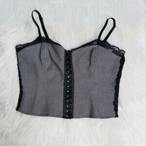 Bebe Vintage Black and White Rockabilly Lace Detail Corset